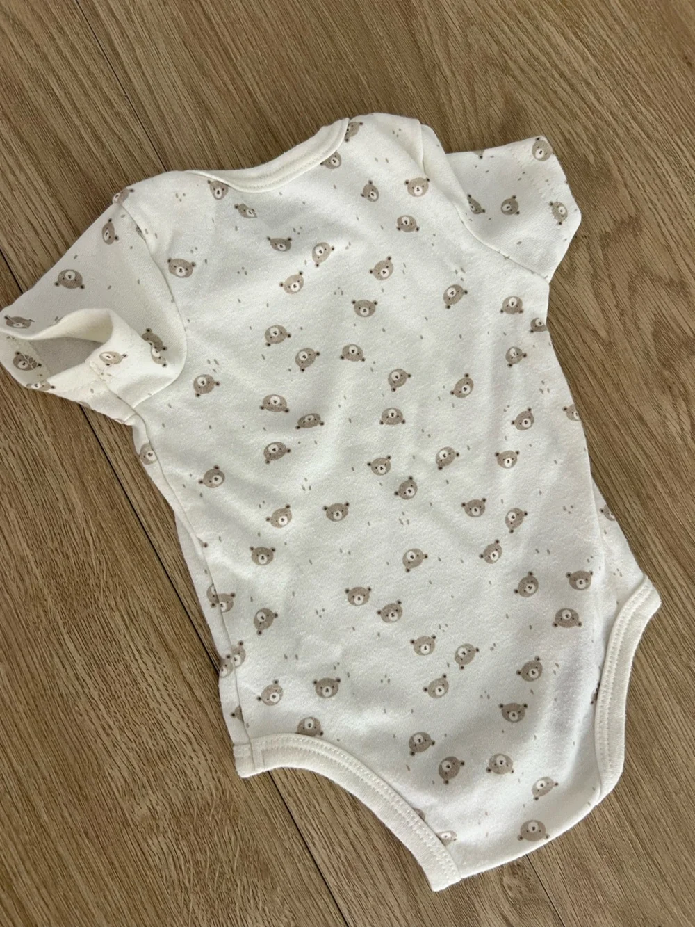 Bear Print Baby Onesie - Cream & Taupe Size 6M